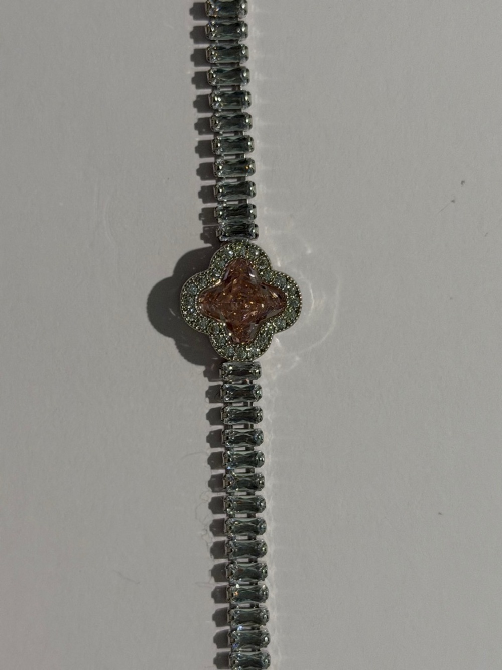 Silver and Pink Clover Bracelet
